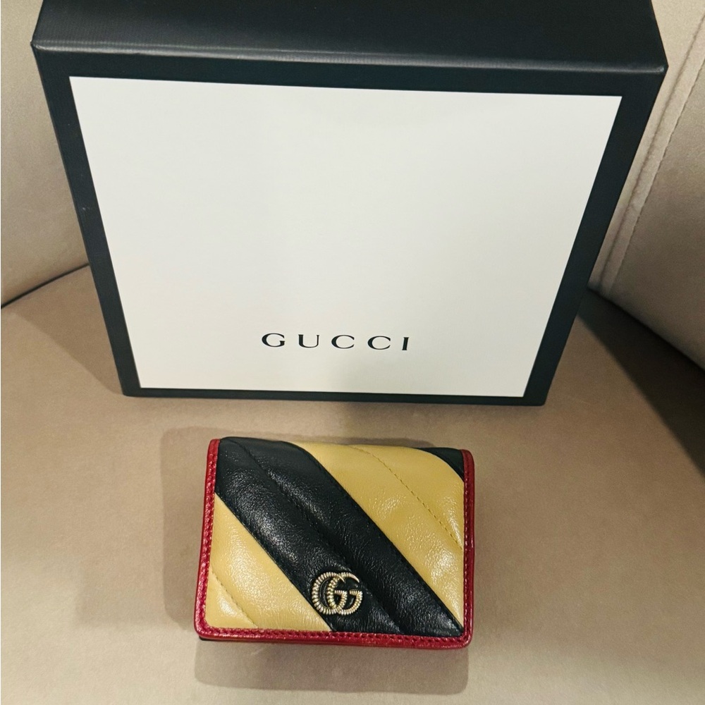 Gucci Red, Black, and Yellow Leather Card Holder
